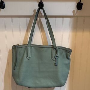 Fossil Sage Green Leather Tote